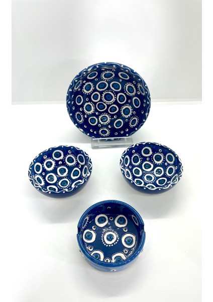 Lacivert Nazar Boncuklu Hand Made Sunum 4’lü Çerezlik Seti fiyatları