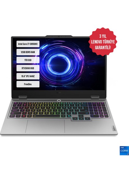 Loq 15IRX10 83JE00J5TR I7-13650HX 12GB Ddr5 1tb SSD RTX5060-8GB 15.6" IPS 144Hz Freedos