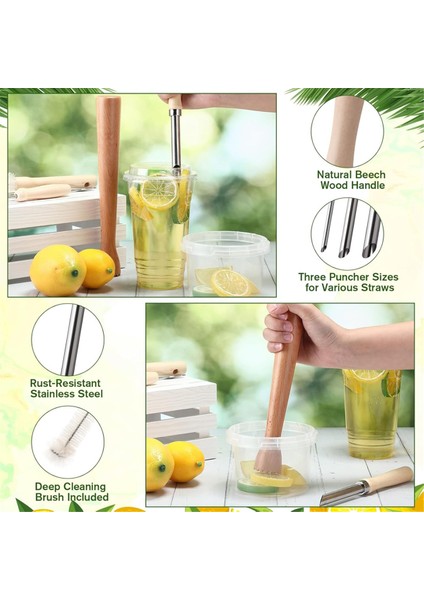 6 Parça Limonata Içecek Alet Seti 3 Boyut Ahşap Pipet Delgeç (Yurt Dışından) fiyatları