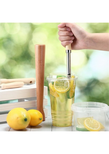 6 Parça Limonata Içecek Alet Seti 3 Boyut Ahşap Pipet Delgeç (Yurt Dışından) modelleri