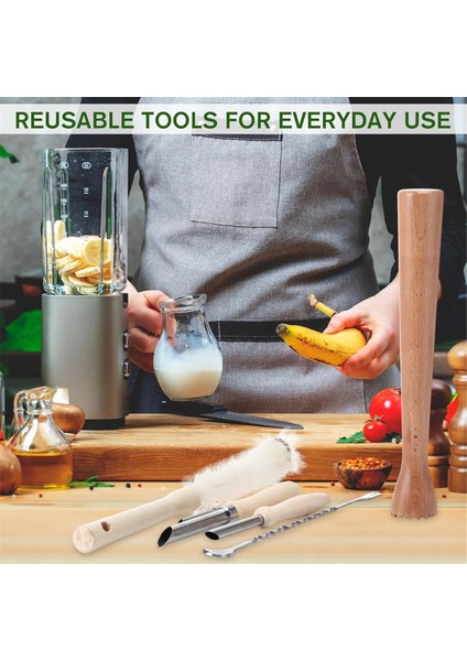 6 Parça Limonata Içecek Alet Seti 3 Boyut Ahşap Pipet Delgeç (Yurt Dışından) fırsatları