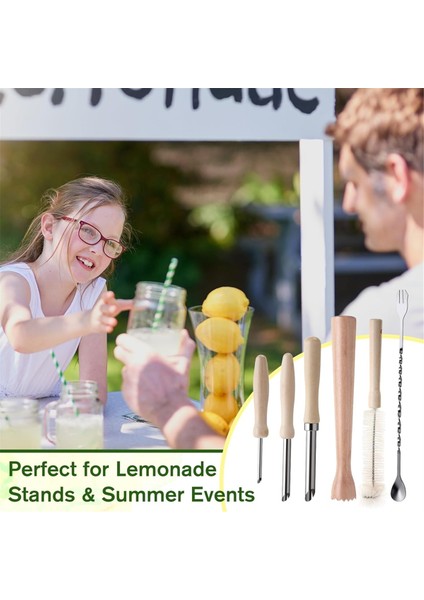6 Parça Limonata Içecek Alet Seti 3 Boyut Ahşap Pipet Delgeç (Yurt Dışından) indirimleri