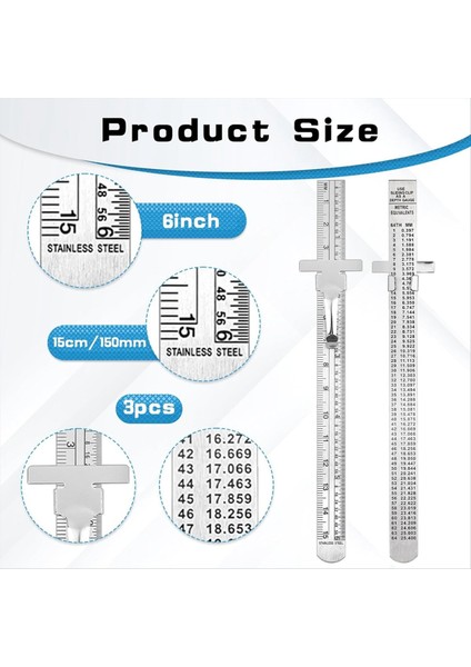 3'lü Paslanmaz Çelik Cetvel 15 cm Metal Metrik Cetvel Seti (Yurt Dışından) fiyatları