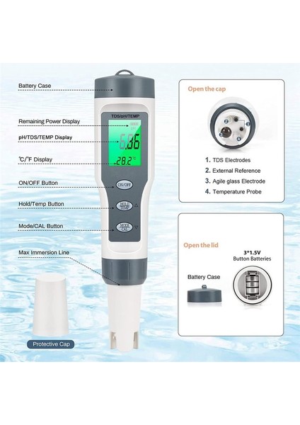 Su Için 3'ü 1 Arada Dijital Ph Ölçer, Tds/ph/sıcaklık Ölçer, Su Test Cihazı (Yurt Dışından) indirimleri