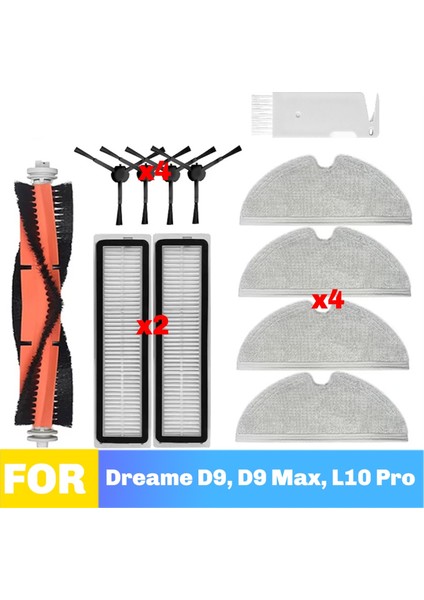Dreame D9, D9 Max, L10 Pro Robot Süpürge Yedek Parçaları Sarf Malzemeleri Ana Yan Fırça Hepa Filtre Paspas Bezi Için Uygundur (Yurt Dışından)