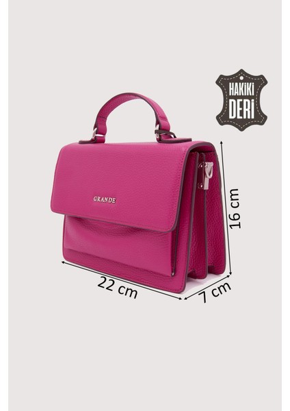 Hakiki Deri Kadın El Çantası Fuşya SMR9022