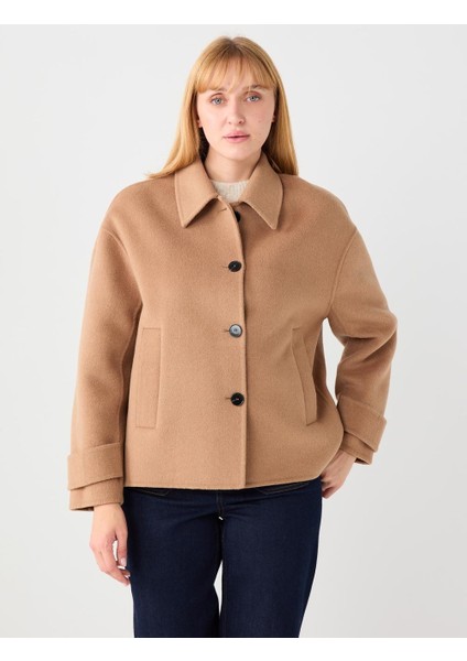 Deve Tüyü Rahat Kesim Kruvaze Yaka Yün Karışımlı Kaşe Kaban fiyatları