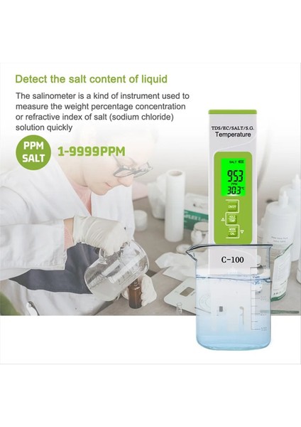 Tds/ec/tuzluluk/sg/sıcaklık Tuz Ölçer Su Kalitesi Test Cihazı (Yurt Dışından)