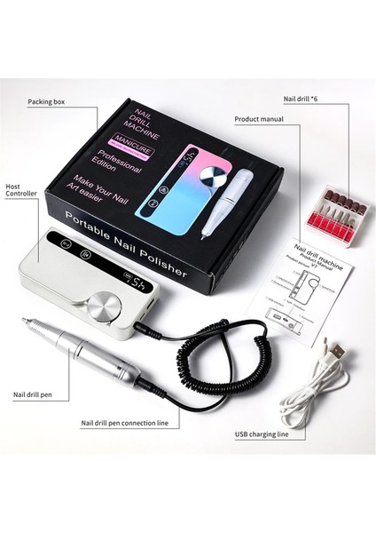 Profesyonel 45000RPM Elektrikli Taşınabilir Tırnak Matkabı Şarj Edilebilir Düşük Gürültülü Tırnak Zımparası Dosyası Çok Renkli (Yurt Dışından) fiyatları