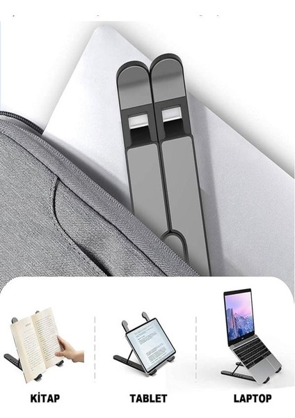 Metal Tasarım Tablet ve Laptop Standı Ayarlanabilir Yükseklik, Kaymaz Taban, Gri