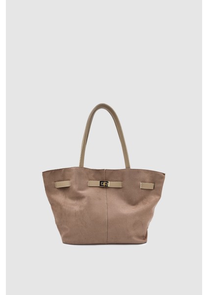 Ferny Kemer, Toka ve Dikiş Detaylı Süet Kol ve Omuz Çantası Vizon