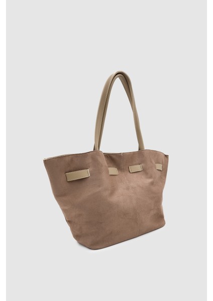 Ferny Kemer, Toka ve Dikiş Detaylı Süet Kol ve Omuz Çantası Vizon indirimleri