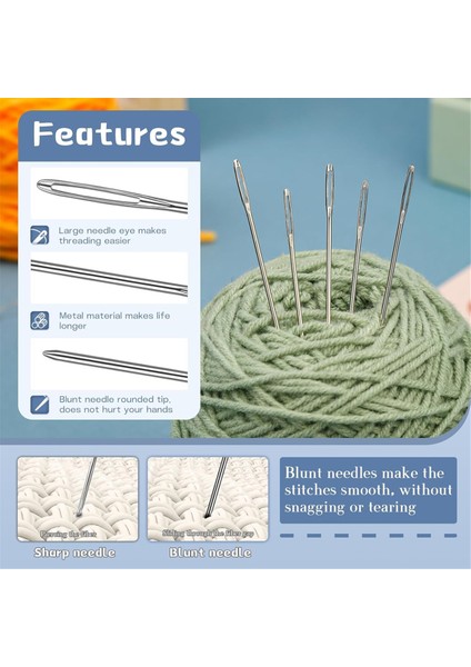 40 Adet Büyük Gözlü Künt Iğne, Goblen Iğnesi - Iplik Geçirici Yüksüklü (Yurt Dışından) fiyatları