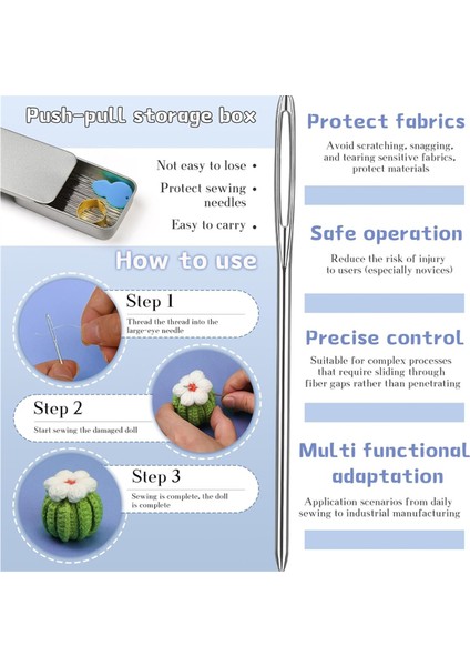 40 Adet Büyük Gözlü Künt Iğne, Goblen Iğnesi - Iplik Geçirici Yüksüklü (Yurt Dışından) fırsatları