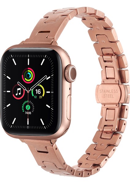 Apple Watch 44MM Mkst KRD-150 Metal Kordon Strap Kayış - Rose Gold