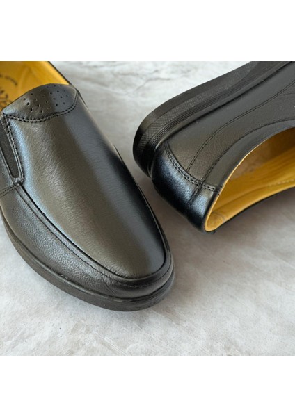 Erkek Hakiki Deri Ultra Rahat Ortapedik Kauçuk Taban Günlük Siyah Ultra Rahat Günlük Siyah Ayakkabı