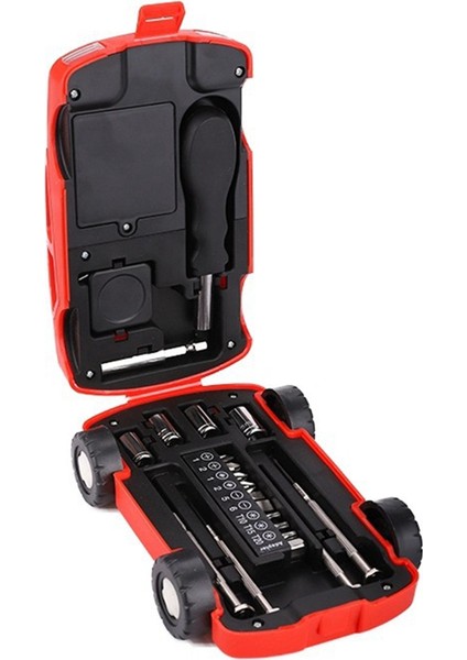 21'i 1 Arada Araba Şeklinde Mini Tornavida Seti ve El Feneri Tamir Aleti Kırmızı (Yurt Dışından)
