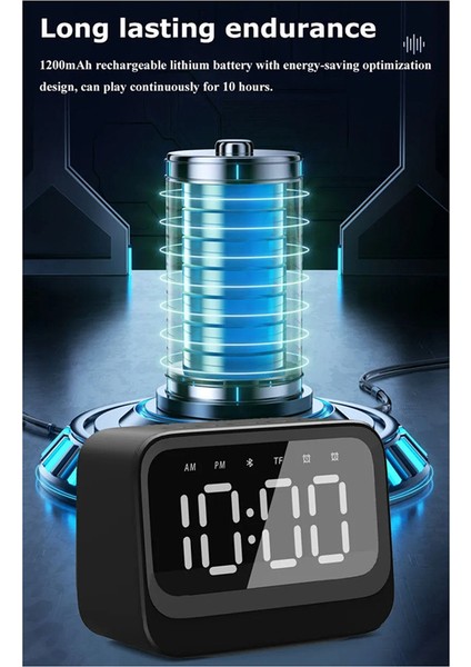 Mini Saat Bluetooth Hoparlör Taşınabilir Çift Çalar Saat Ses Çubuğu Kablosuz Ekran Müzik Çalar Tf Kart Oynatma Desteği (Yurt Dışından)