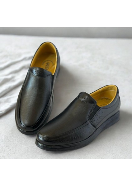 Erkek Hakiki Deri Ultra Rahat Ortapedik Kauçuk Taban Günlük Siyah Ultra Rahat Günlük Siyah Ayakkabı