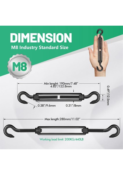 Adet M8 Kanca ve Kanca Gerdirme Çubuğu 304 Paslanmaz Çelik (Yurt Dışından) modelleri