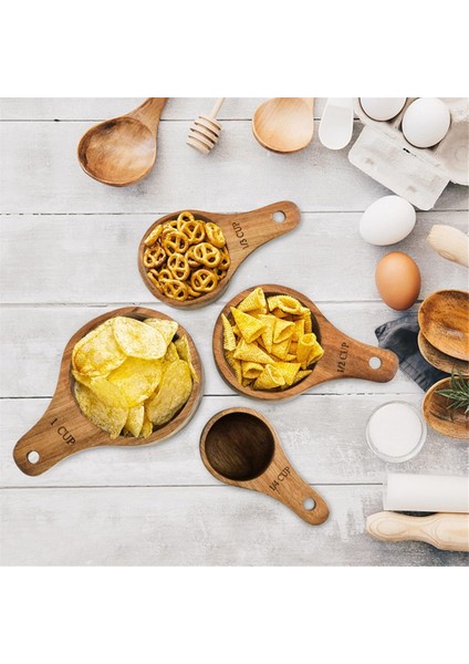 Adet Ahşap Ölçü Kabı Seti, Istiflenebilir Saplı, Pişirme ve Yemek Pişirme 4 Boyut (Yurt Dışından) fırsatları