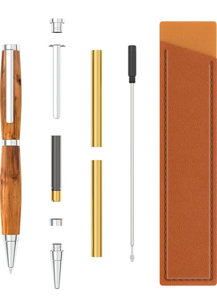 Ince Ahşap Torna Kalem Seti - Siyah Mürekkepli 10'lu Paket + Bonus Kapaklar (Yurt Dışından)