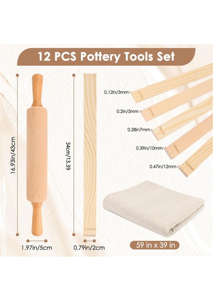 12 Parça Çömlekçilik Aletleri Öğretim Seti, 17 Inçlik Levha Silindiri Dahil (Yurt Dışından) modelleri