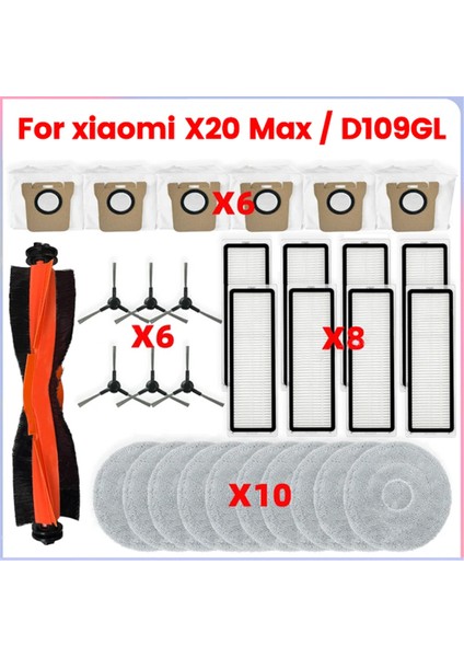 Xiaomi Robot Süpürge X20 Max / D109GL Süpürge Parçaları Ana Silindir Yan Fırça Hepa Filtreleri Paspas Bezi Toz Torbaları (Yurt Dışından)