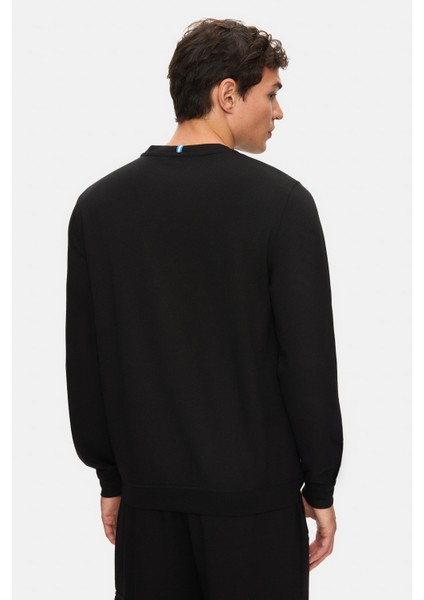 Machado Siyah Bisiklet Yaka Gofre Baskı Standard Fit Erkek Sweatshirt modelleri