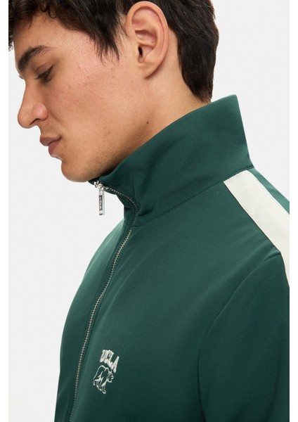 Halston Koyu Yeşil Fermuarlı ve Cepli Baskılı Standard Fit Erkek Sweatshirt fiyatları