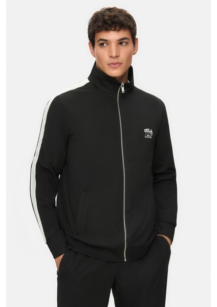 Halston Siyah Fermuarlı ve Cepli Baskılı Standard Fit Erkek Sweatshirt