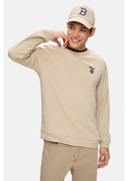 Valley Koyu Bej Bisiklet Yaka Baskılı Standard Fit Erkek Sweatshirt fiyatları