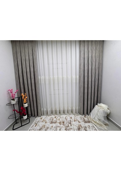 Nivemeshome 2571 V -117 Reina Gold 1/3 Pileli Bambu Tül Perde