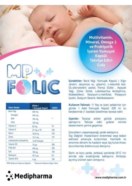 Mp Folic 30 Tablet Multivitamin, Mineral, Omega-3 ve Probiyotik Içeren Takviye Edici Gıda fiyatları