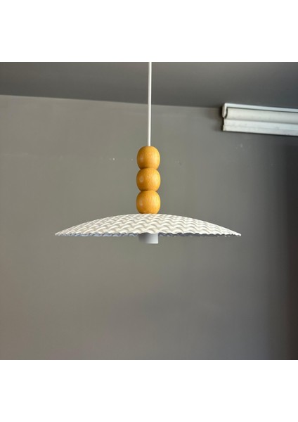 Zetra Beyaz Metal Tekli Avize Üçlü Ahşap Boncuk Başlık Mutfak Modern Dekoratif Sarkıt Aydınlatma