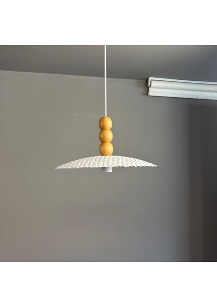 Zetra Beyaz Metal Tekli Avize Üçlü Ahşap Boncuk Başlık Mutfak Modern Dekoratif Sarkıt Aydınlatma modelleri