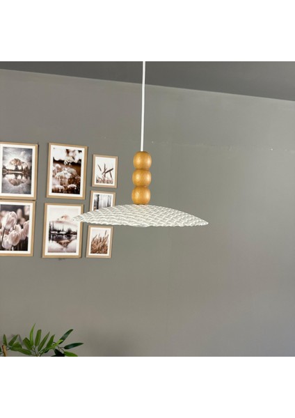Zetra Beyaz Metal Tekli Avize Üçlü Ahşap Boncuk Başlık Mutfak Modern Dekoratif Sarkıt Aydınlatma indirimleri
