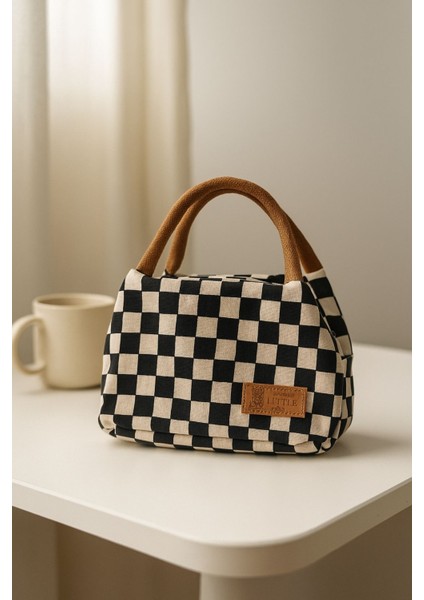 Dama Desenli Siyah Isı Yalıtımlı Beslenme, Yemek Çantası