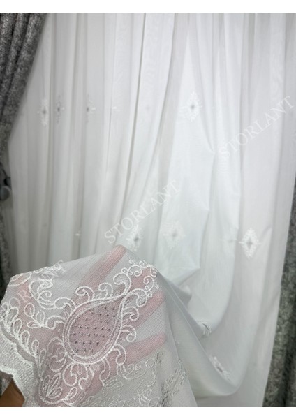 Efsun Gri Bambu Serpme Tül Perde Ütü Gerektirmeyen Kalın Kumaş 275 x 270 cm