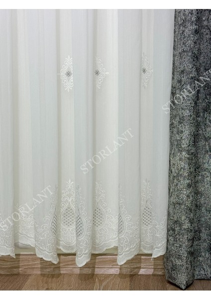 Efsun Gri Bambu Serpme Tül Perde Ütü Gerektirmeyen Kalın Kumaş 275 x 270 cm modelleri