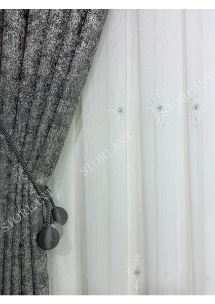 Efsun Gri Bambu Serpme Tül Perde Ütü Gerektirmeyen Kalın Kumaş 275 x 270 cm indirimleri