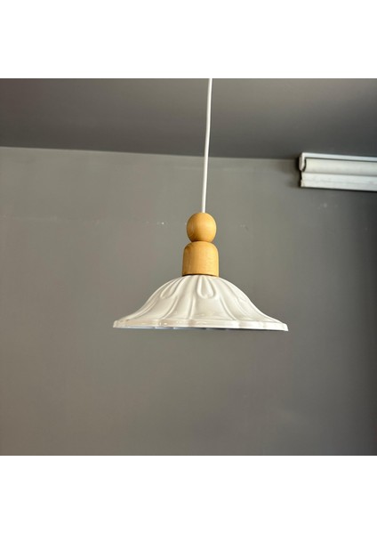 Ralivo Beyaz Metal Avize Tekli Kalın Ahşap Boncuk Başlık Mutfak Modern Dekoratif Sarkıt Aydınlatma fiyatları