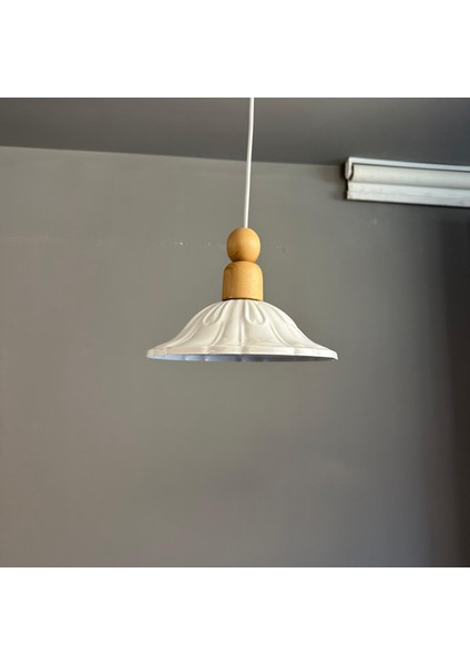 Ralivo Beyaz Metal Avize Tekli Kalın Ahşap Boncuk Başlık Mutfak Modern Dekoratif Sarkıt Aydınlatma modelleri