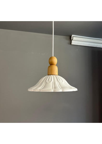 Ralivo Beyaz Metal Avize Tekli Kalın Ahşap Boncuk Başlık Mutfak Modern Dekoratif Sarkıt Aydınlatma fırsatları