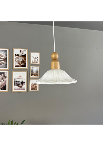 Ralivo Beyaz Metal Avize Tekli Kalın Ahşap Boncuk Başlık Mutfak Modern Dekoratif Sarkıt Aydınlatma indirimleri