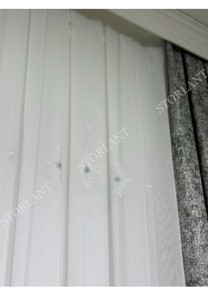 Efsun Gri Bambu Serpme Tül Perde | Ağır Gramajlı, 1/3 Sık Pileli, Ütü Gerektirmez