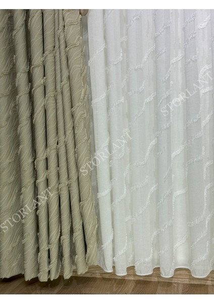 Puffy Aqua Vizon Fon Perde – Lüks Tek Kanat, 1/3 Sık Pile, Aksesuar Hediyeli fırsatları