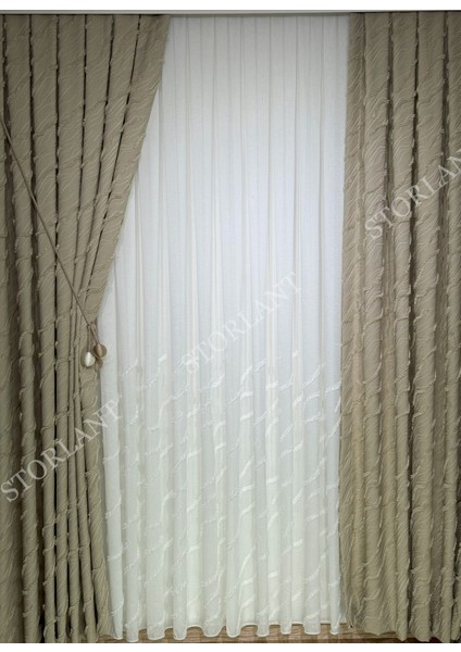 Puffy Aqua Vizon Fon Perde – Lüks Tek Kanat, 1/3 Sık Pile, Aksesuar Hediyeli indirimleri