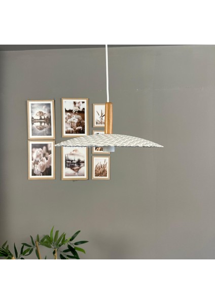 Zetra Beyaz Metal Avize Tekli Ahşap Başlık Mutfak Modern Dekoratif Sarkıt Aydınlatma