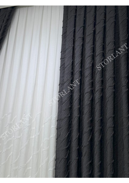 Puffy Aqua Anrasit Fon Perde – Lüks Tek Kanat, 1/3 Sık Pile, Aksesuar Hediyeli fırsatları